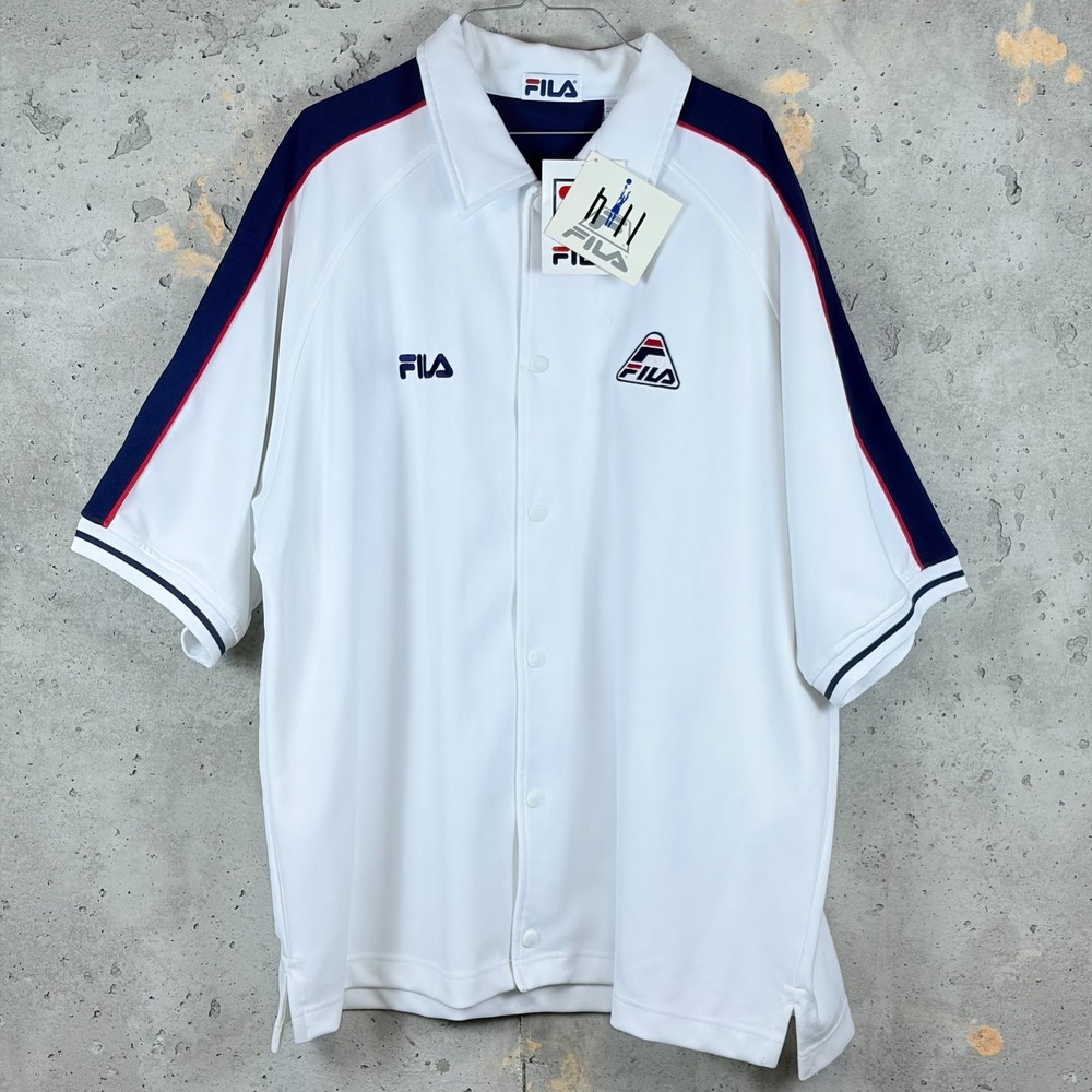 VTG Fila Grant Hill Basketball Jersey Men XL White Navy Short Sleeve Snap Button